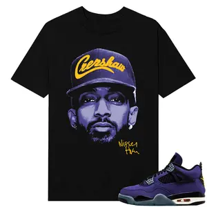 Unisex T-shirt To Match Sneakers Jordan 4 Purple and Gold Sportswear - Big Face Nipsey. 100% Cotton for Casual Wear. Comfortable Summer Unisex T-Shirt to match Jordan Sneaker. Streetwear Style. urban outfitters Los Angeles Basketball Style