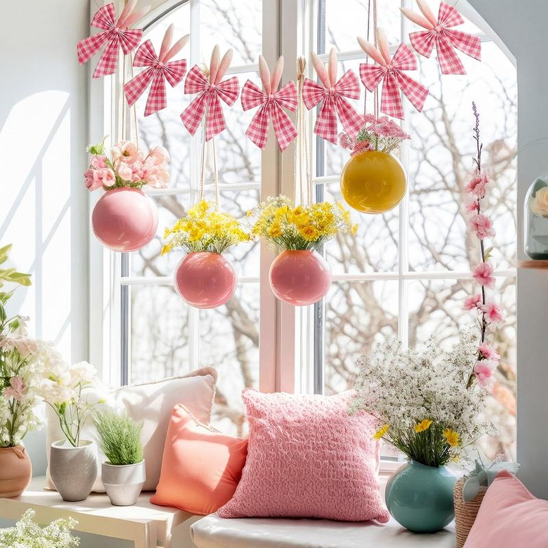 Easter Bow Garland Pastel Fluffy Tulle Satin Bow Banner Bunny Ear Plaid Pink Bow Garland Cute Hanging Wreath Garland for Mantle Fireplace Wall Door Mantel Decor, Spring Indoor Outdoor Home Table Backdrop Easter Decor 2026 Festive Party Supplies & Gifts