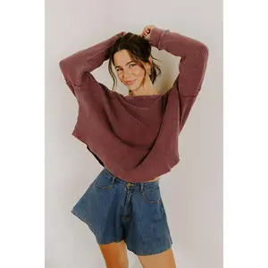 Cozy Couture Waffle Knit Top in Plum