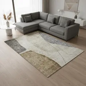HomeRoots 656590 9 x 12 ft. Taupe Beige & Gray Abstract Transitional Washable Machine Made Rectangle Area Rug with UV Protection