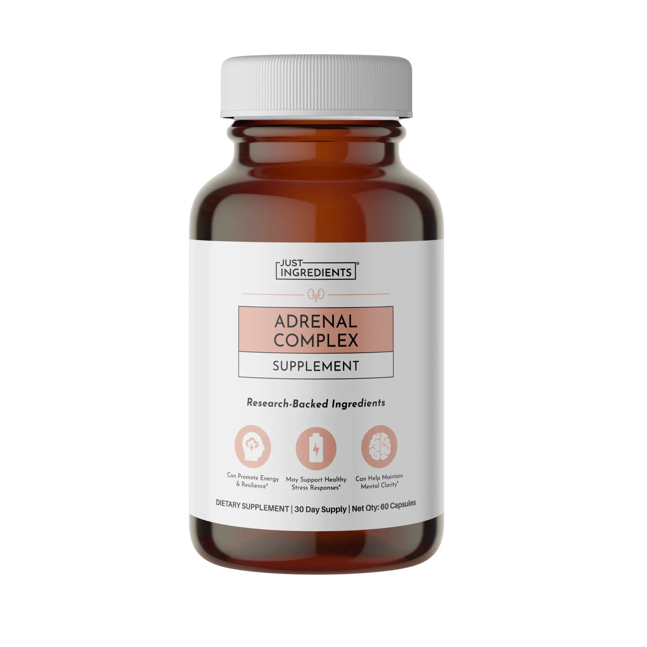 Just Ingredients Adrenal Complex Supplement | Stress and Cortisol Support | Hormonal Balance | May Help Combat Fatigue | Adaptogens