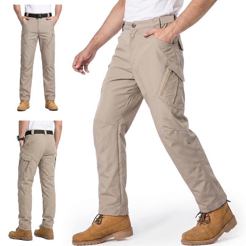 Men's 2-Piece Tactical Cargo Trousers, Menswear, Mid-Rise Zip Tailored Fit, Multi-Pocket, Durable Breathable Polyester, All-Season, Stylish Casual, Ideal for Construction Work.
