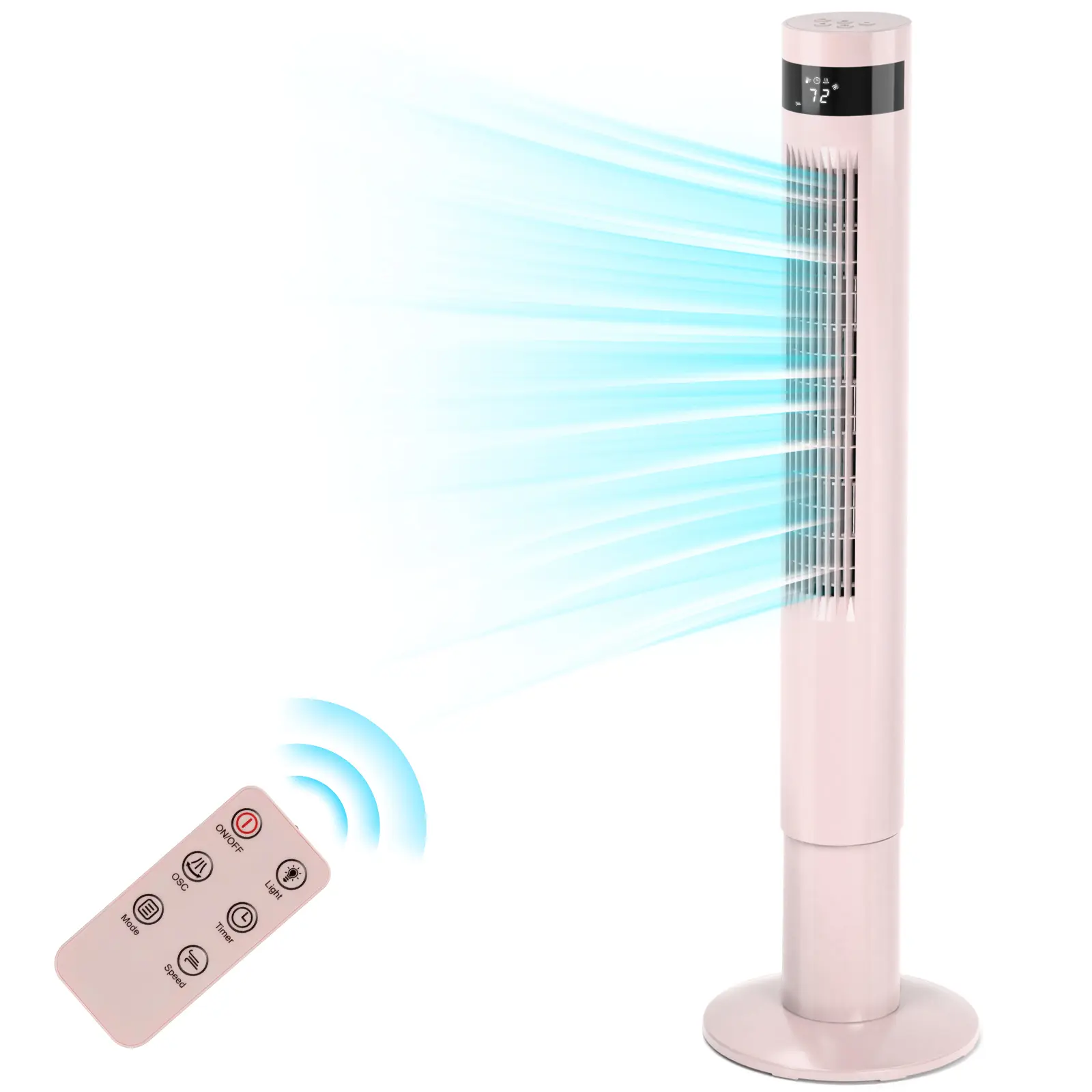 Antarctic Star Tower Fan - Portable Electric Oscillating Fan with Remote Control, 3 Speeds, 12-Hour Timer, 85° Oscillation, for Bedroom, Office | Room Decor, Apartment Stuff, Things for Rooms, Pink Household Appliance, Bedroom Items