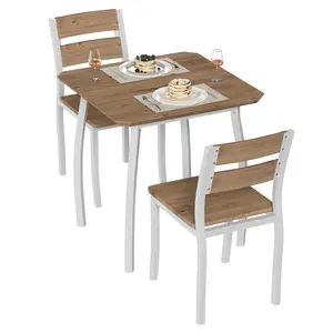 Garvee Square Dining Set for 2 - Wooden Table and 2 Upholstered Chairs with Sturdy Metal Frame and Wood Finish - Ideal for Small Kitchens and Apartments - Color: Tube