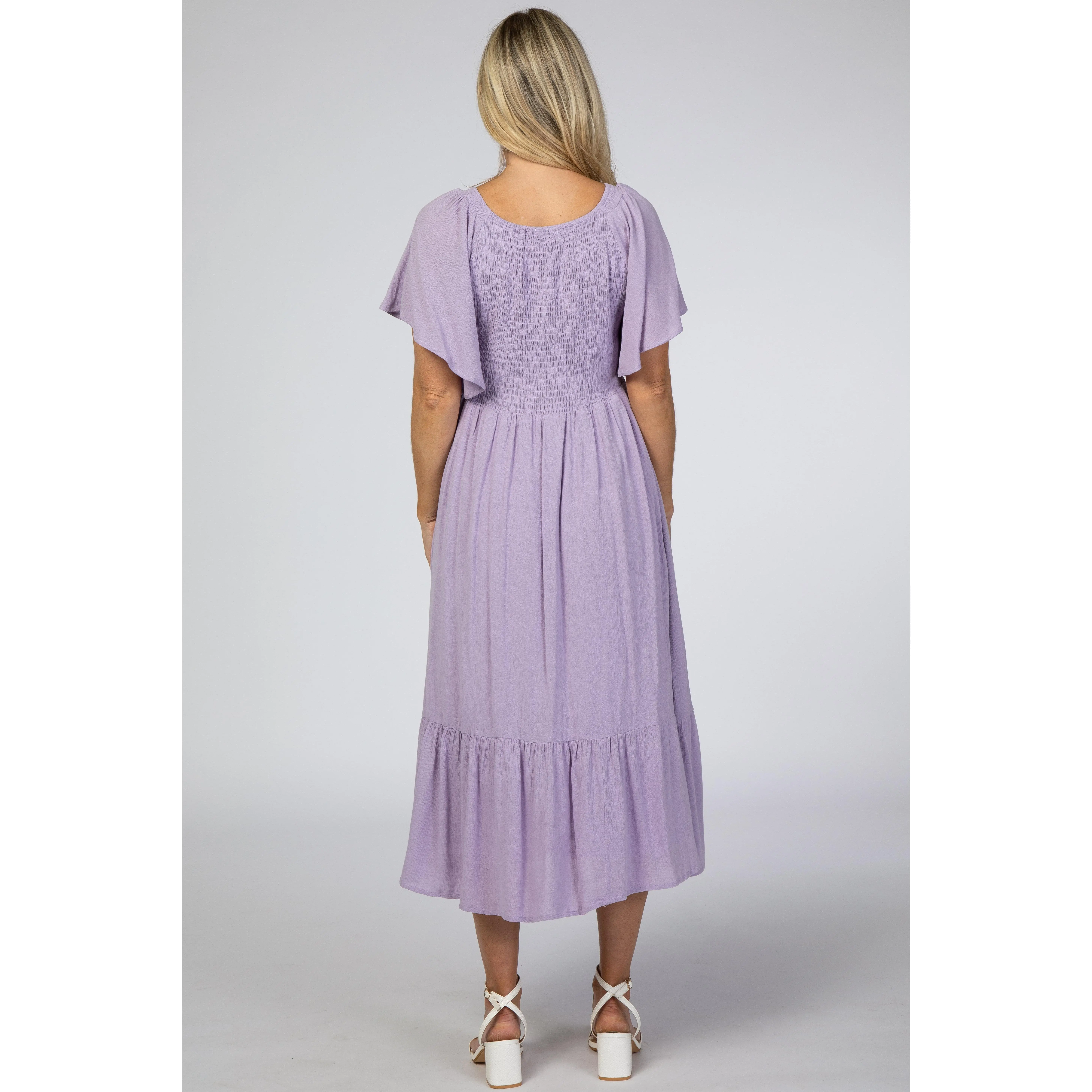 Lavender Smocked Ruffle Maternity Dress - TikTok Shop
