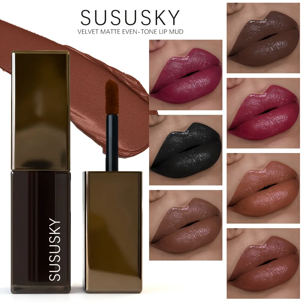 Susu Sky Frosty Winter Limited Edition 7-Piece Gothic Liquid  Lipgloss & Gloss Set Transfer-Proof Long-Wearing Velvet Matte Finish in Sleek Tubes for Dramatic Party Stage & Festive Looks cosmetic !！