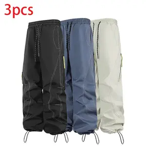 Men’s multi-pack casual drawstring pants with a visible drawcord, available in multiple colors. Made from breathable polyester fiber, these street-style athletic wide-leg trousers are suitable for everyday wear or hiking, climbing, camping, and other outd