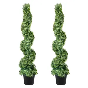 2 pcs. Artificial Boxwood Tower Topiary Spiral Artificial Plant 122cm high Decorative Plant Green Plastic PE Iron Topiary Plants incl. 10 pcs. Replacement Leaves