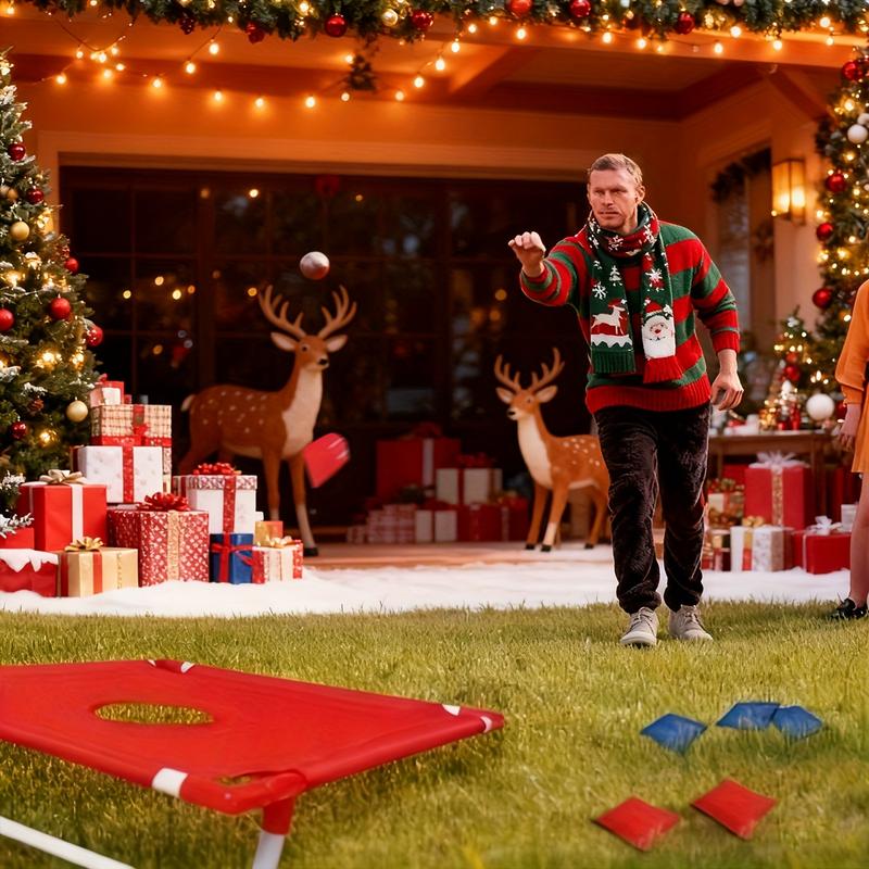 Red And Blue Portable Corn Hole Game Set, Foldable And Durable, Including 6 Bean Bags And 1 Storage Bag, Christmas Gift Box Training Throwing Game