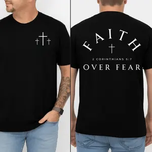Faith Over Fear Shirt - Bible Verse 2 Corinthians 5:7 With Cross Graphic, Christian Apparel For Believers, Short Sleeve Tee, God Shirt, God Apparel, Apparel Made In The USA, Father's Day Shirt, Gym Shirt men-men's shirt