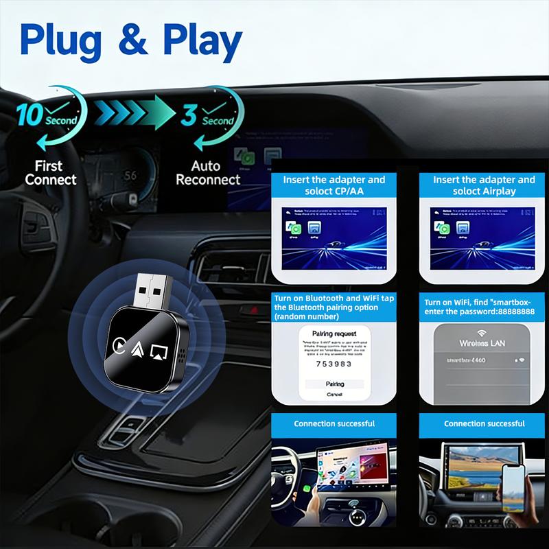 【Yurnlv】Wired to Wireless Carplay Adapter, screen mirror and watching app on your car screen, such as YouTube Tiktok ., the car must has factory wired CarPlay