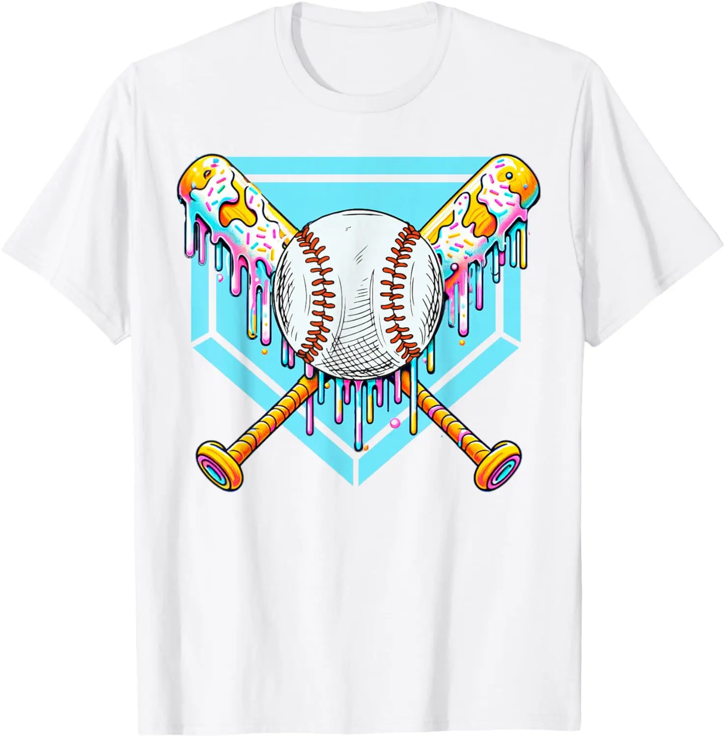 Baseball Drip Boys Ice Cream Drip Sweet Swing Sports T-Shirt - Crewneck Men Women Youth Boys Girl T-shirt Cotton Fabric