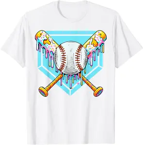 Baseball Drip Boys Ice Cream Drip Sweet Swing Sports T-Shirt - Crewneck Men Women Youth Boys Girl T-shirt Cotton Fabric