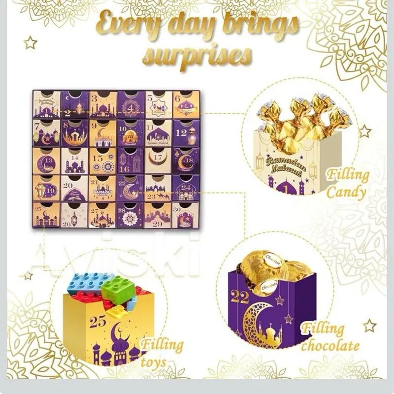 Crepe paperboard Ramadan advent calendar with 30 drawers for family decor, empty DIY set, gifts for Kids & Family, Ramadan gifts