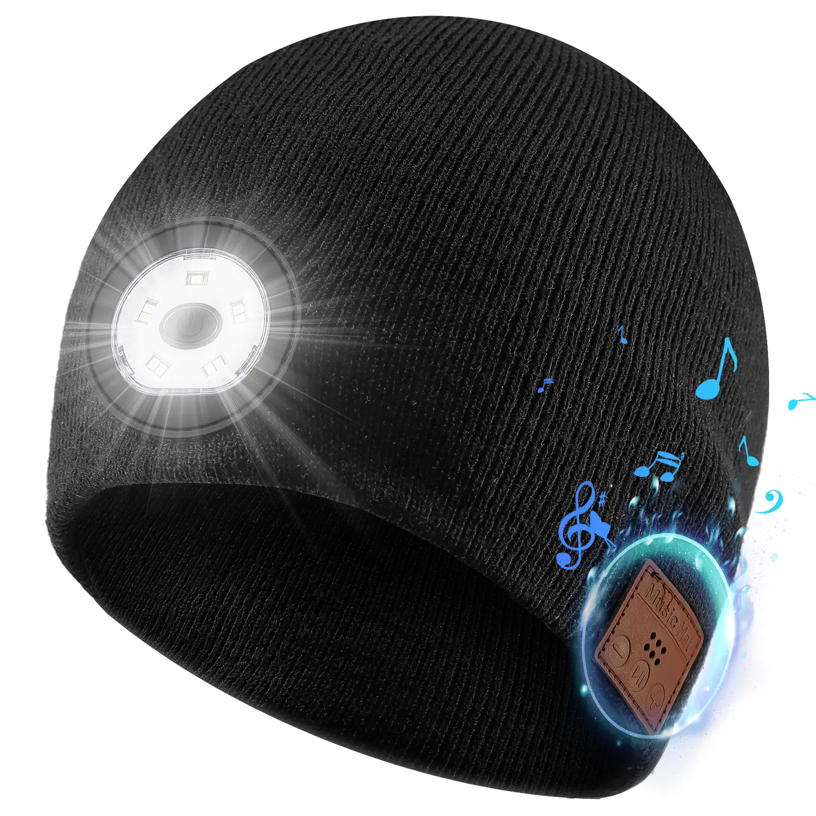 M5-BL1 Unisex Knit Fabric Winter Warm Bluetooth Headset Beanie, LED Hats with RGB Accents Turn Basics into Gear, USB Charger, Christmas Ear Protection Cap