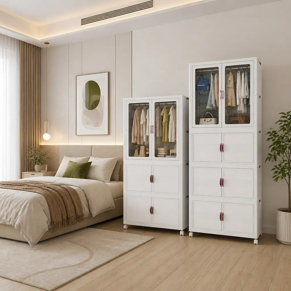 PVC Plastic Foldable Large-Capacity Wardrobe - Space-Saving Closet Organizer with Magnetic Doors, Lockable Rolling Wheels for Closet Organization Needs