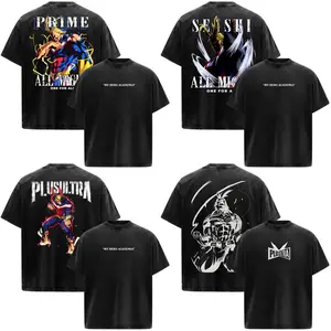 All Might My Hero Academia: Boku No Hero Anime Manga Acid Washed 230GSM Heavyweight Cotton T Shirt Collection - Size S to 3XL - Unisex Vintage Streetwear Oversized Crewneck Merch - Gift for Anime Fans