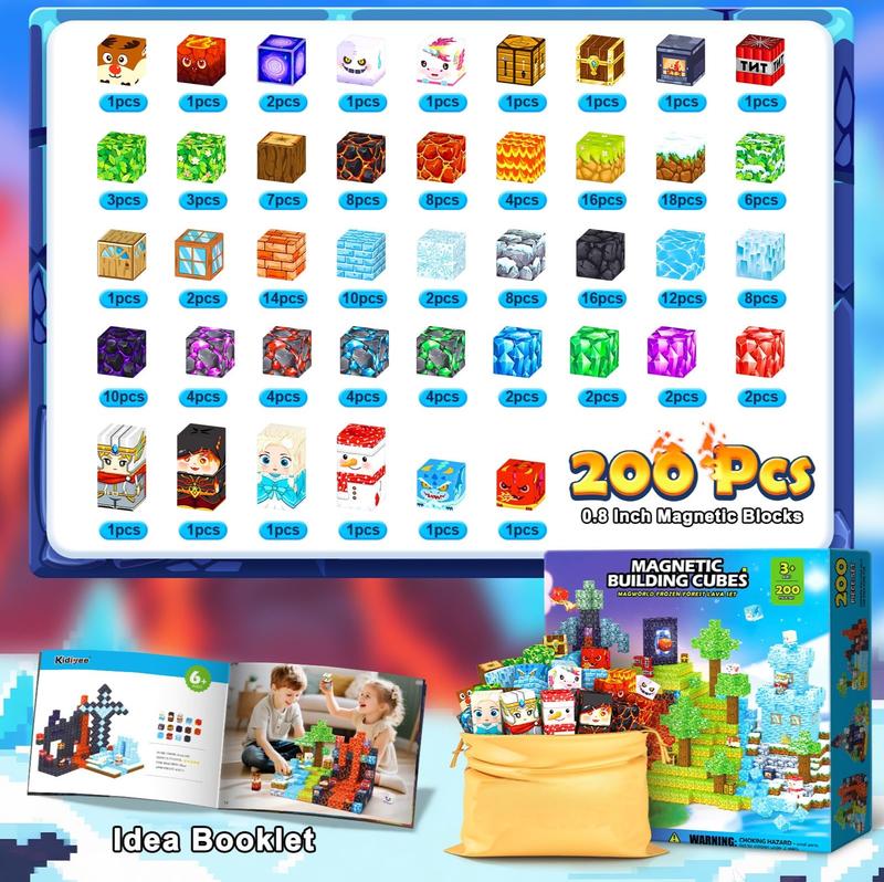 200PCS Magnetic Blocks with Drawstring Bag STEM Educational Sensory Toys Mine Magnet World Birthday Couple Christmas Gifts