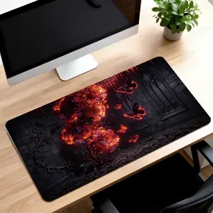 LIVEKEY Gothic Flame Flower & Butterfly Mouse Pad  31.5x15.75in Large Desk Mat  Anti-Fray Stitched Edges  Non-Slip Bottom  for Gaming Office Writing Drawing  Unique PC Setup Accessory & Gift