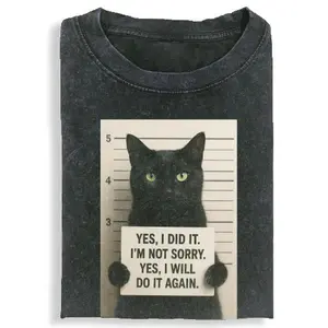 WACKY CAT Printed Design Unisex Vintage Crew Neck Regular Fit Cotton Fabric Casual Comfort Breathable Short Sleeve Funny T-shirts Fashion Men&Women's Top for Streetwear 012801