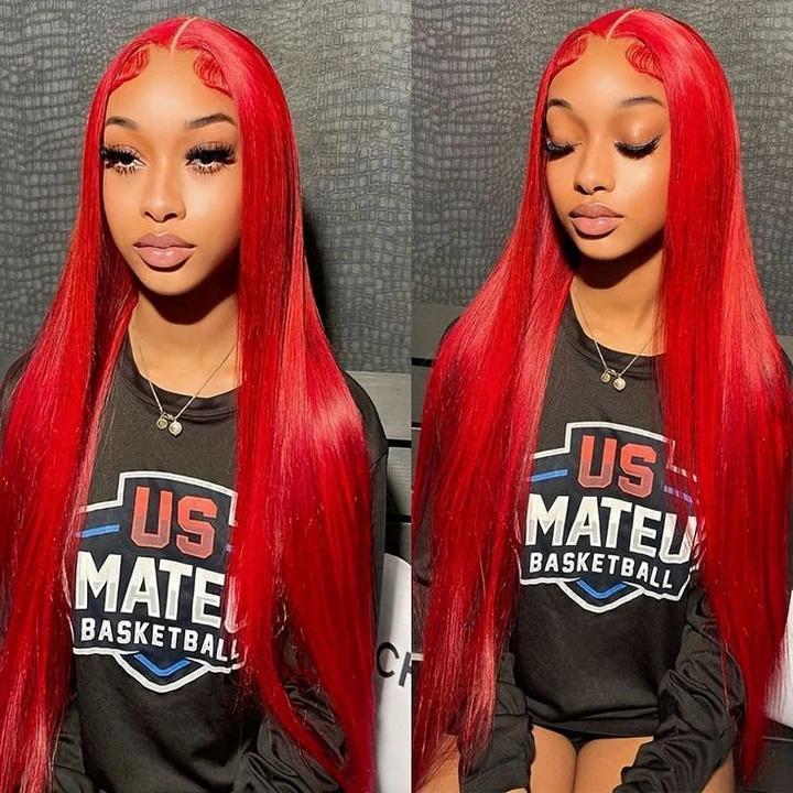 Hot Star Red Color 13x6 HD Transparent Lace Front Wigs with Baby Hair for Women Straight and Body Wave Colorful Wigs 180% Density