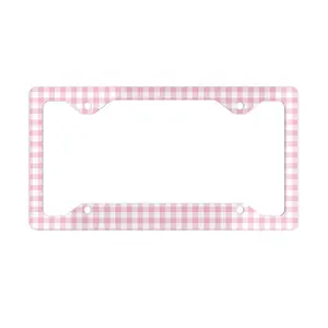 Ultra Slim Pink White Plaid License Plate Frame Cute Car Accessories Gift For Her Aesthetic Car Decor For Women Coquette aesthetic