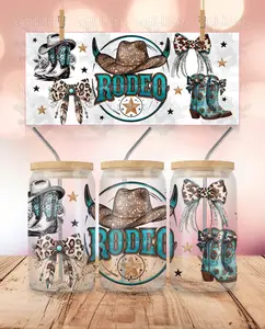 Western - Rodeo Cowgirl UVDTF Sticker Wrap For 16 oz Libbey Glass Cup