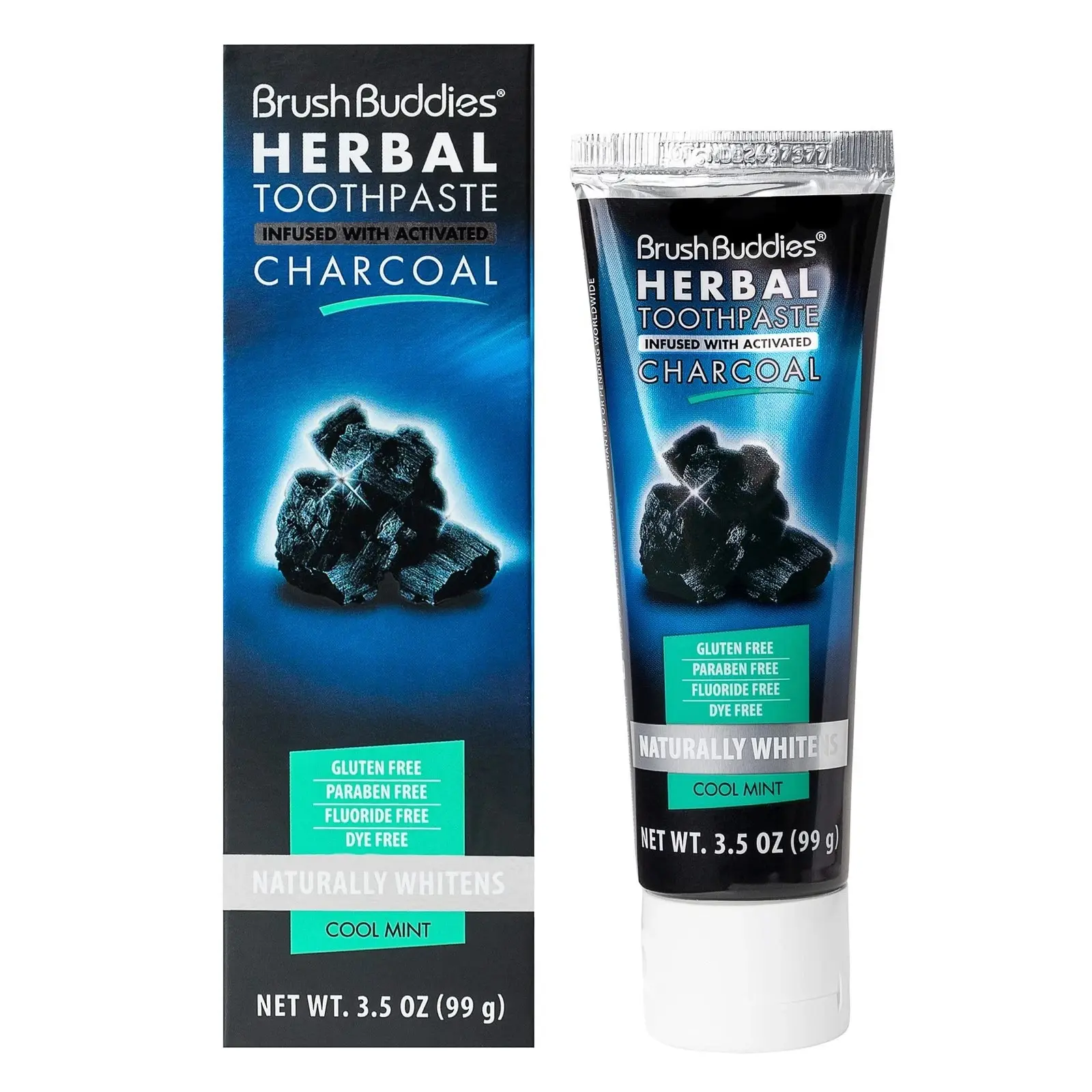 BrushBuddies Herbal Toothpaste with Activated Charcoal, Whitening Toothpaste, Charcoal Toothpaste for Whitening Teeth - Cool Mint Oral, Help to remove stains and freshens breath  6+, smile, remove stains, whiter, oral care