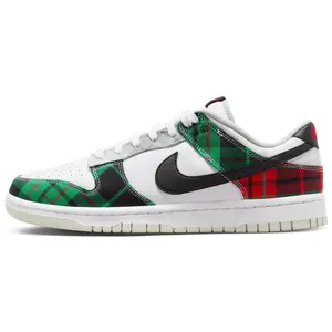 Nike Dunk Retro Low-Top Plaid Skate Shoes for Men and Women in White and Green  two  tone