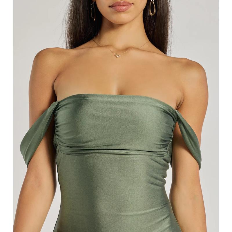 Classics Lover Off-The-Shoulder Satin A-Line Mini Dress