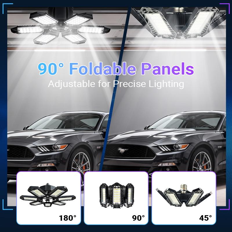 Qawtor FOLDABLE GARAGE LIGHT Deformable Bright Shop Ceiling Bulb Lamps E26/E27 Barn Warehouse Garage Foldable 7+1 Panel Work Light Super Bright Illumination Easy Installation , Summervibes, Fathersdaygift
