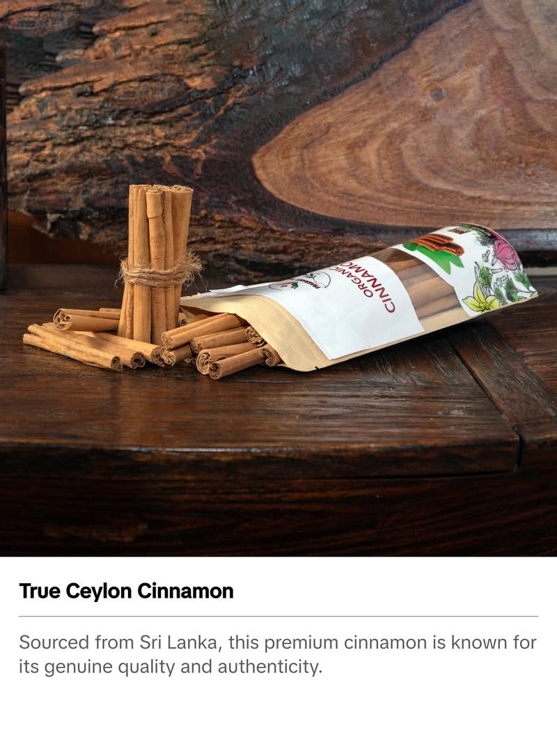 Premium Organic Ceylon Cinnamon Sticks - 2 oz (56g)( 7 - 9, 5" sticks), True Ceylon, USDA Certified, Non-GMO, Gluten-Free, Pure Sri Lankan Cinnamon for Cooking & Baking