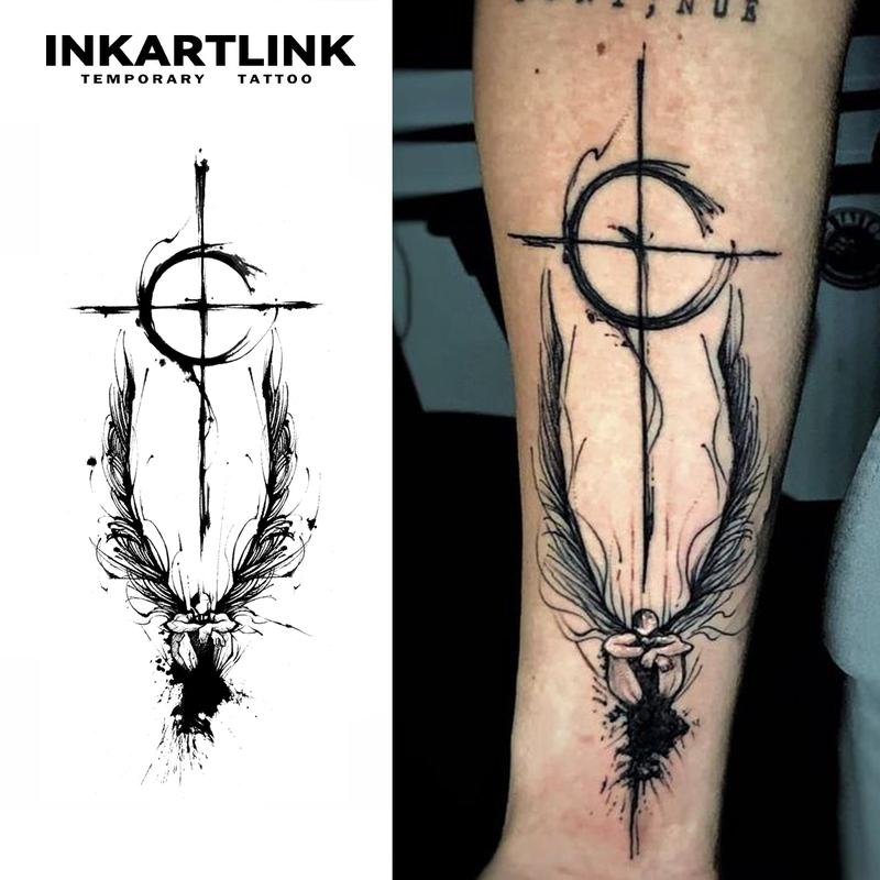 INKARTLINK Tattoo Tech, 2 Sheets Large Semi Permanent Tattoo, Adult Art Design Temporary Tattoos, Lasts 1-2 Weeks, Waterproof, Realistic Look, No Adhesive, No Reflection (Angel 2)