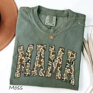 Comfort Colors Mama Camo T-Shirt, Retro Varsity Style Mom Tee, Duck Camo Graphic Shirt, Cozy Mother’s Day Gift for Proud Moms, Casual Cotton Crewneck Top - AMBER