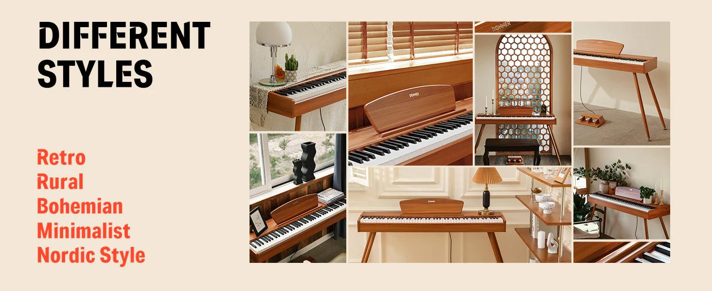Donner DDP-80 Wooden Style 88 Key Weighted Digital Piano with Stand & 3 Pedal