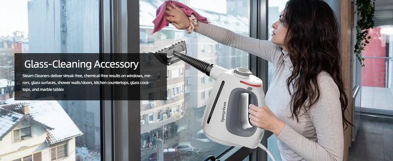 Spurgehom Multi-Surface Handheld Steam Cleaner 1350W - 3Bar Steamer with 15 Tools & Mop for Floors, Car Interiors, Upholstery & More, 550ML Capacity for Whole Home Cleaning