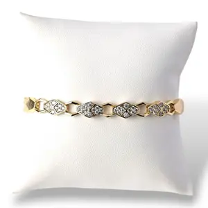 Gold Layered Bracelet with Geometric Links & Zirconia Accents Adjustable 6.5" to 7.5" Modern Refined Design for Everyday Wear