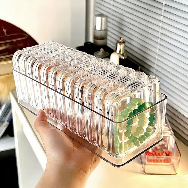12-Count Transparent Press-Button Bracelet Storage Boxes, Large Capacity Plastic Organizer, Durable Lightweight & Dustproof, Ideal for Jewelry Display & Organization, Clear Organizer, Durable Plastic Organiser