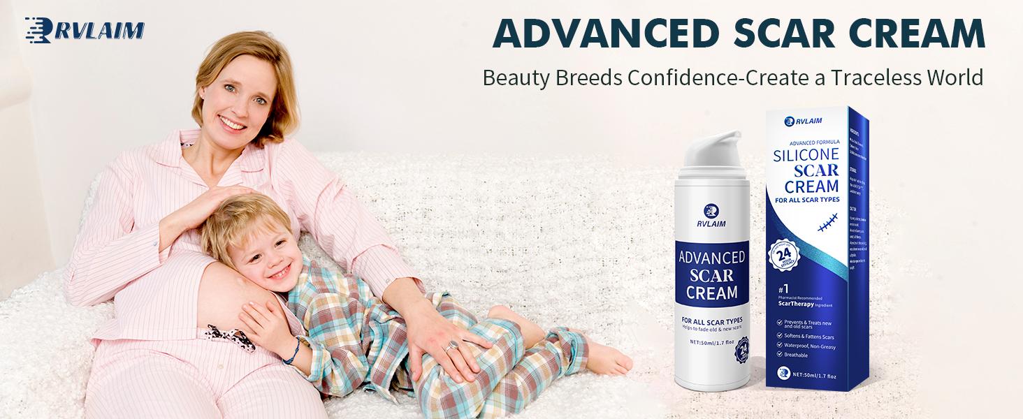 Rvlaim Advanced Silicone Scar Gel, Professional Scar Removal Cream for Surgical Scars, Stretch Mark, Keloid Bump, C-Section, Old and New Scars 1.7 oz(50g)