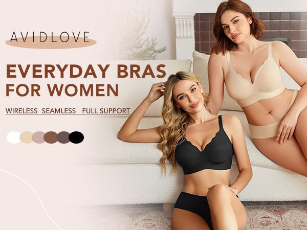 Showyoo Bras for Women No Underwire Seamless Bralettes Wireless Push Up Scalloped Full Coverage Comfortable Everyday Bra
