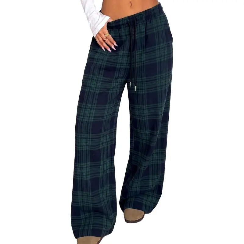 Women's Plaid Wide Leg Pajama Pants High Waisted Lounge Sweatpants