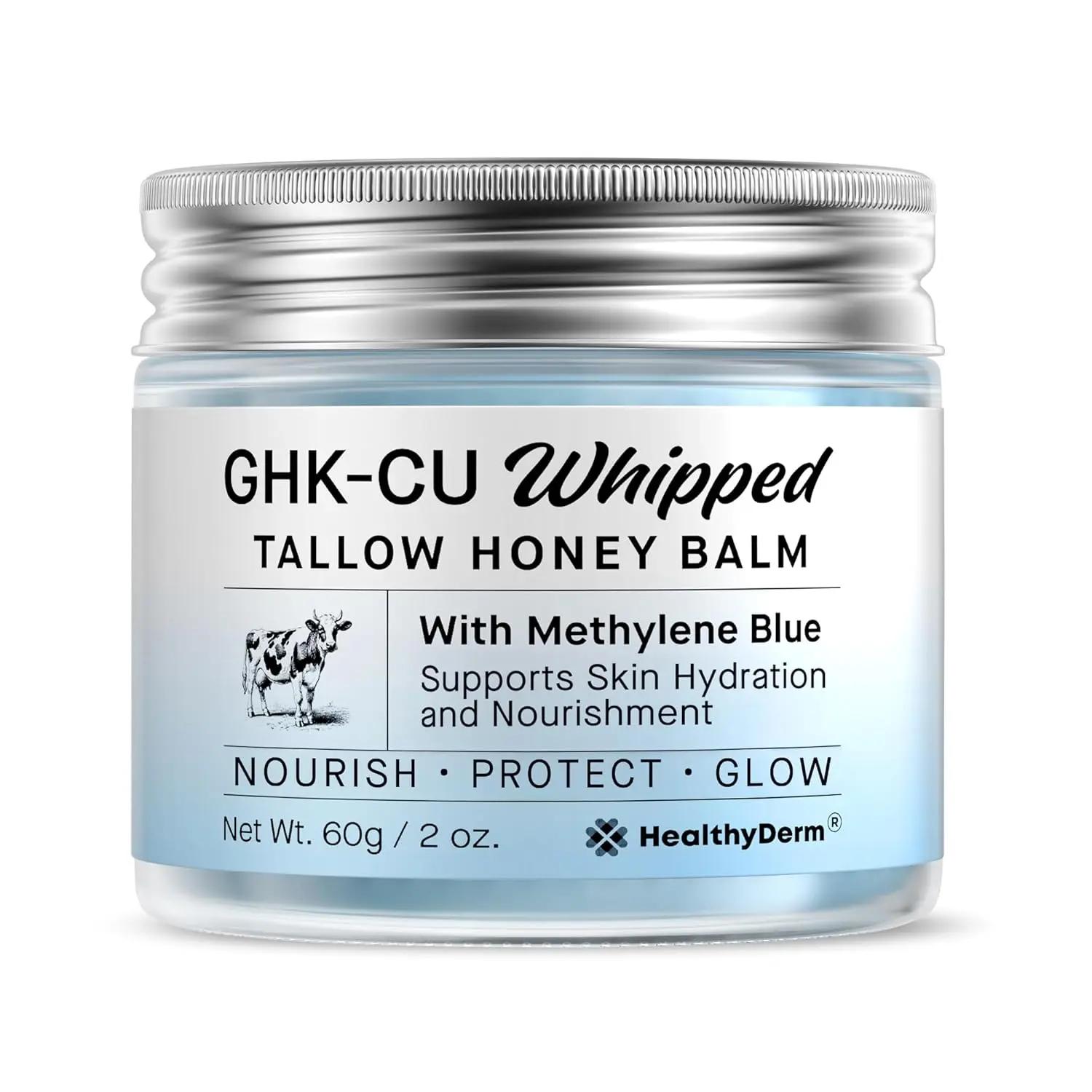 Copper Peptides GHK-Cu Beef Tallow for Skin: Blue Balm with Methylene Blue,  Manuka Honey & Vitamin E – Natural Face and Body Moisturizer for Mature,  Dry & Delicate Skin – 2oz -