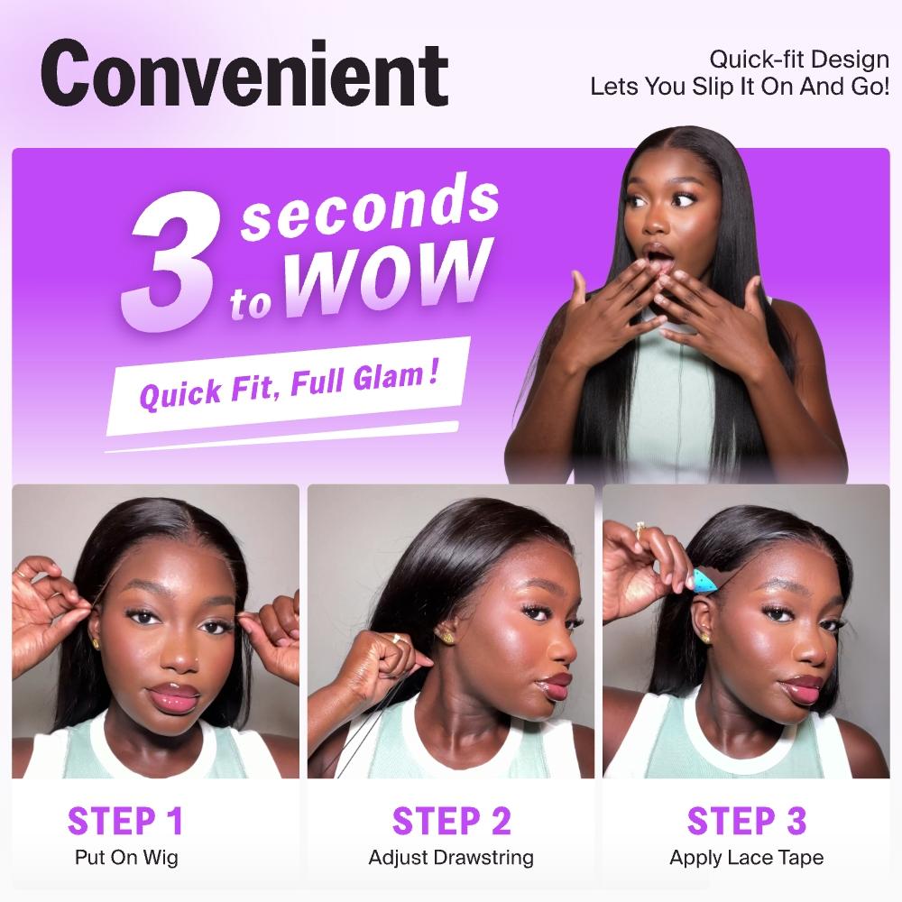 [HOT] Megalook 13x6 Glueless Lace Frontal Wig Pre-Everything Ear To Ear Natural Hairline HD Lace Skin Melted Silky Straight 220% Density Human Hair Wigs With Drawstring