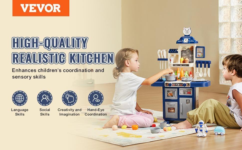 VEVOR Kids Kitchen Playset, Toddler Kitchen with Cooking Stove with Steam, Sounds and Lights