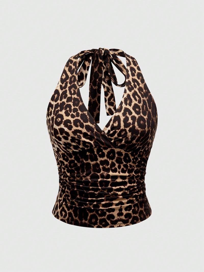 Hot-Selling Leopard Print Women’s Halter Casual Tank Top — European & American Style for Spring/Summer/Autumn