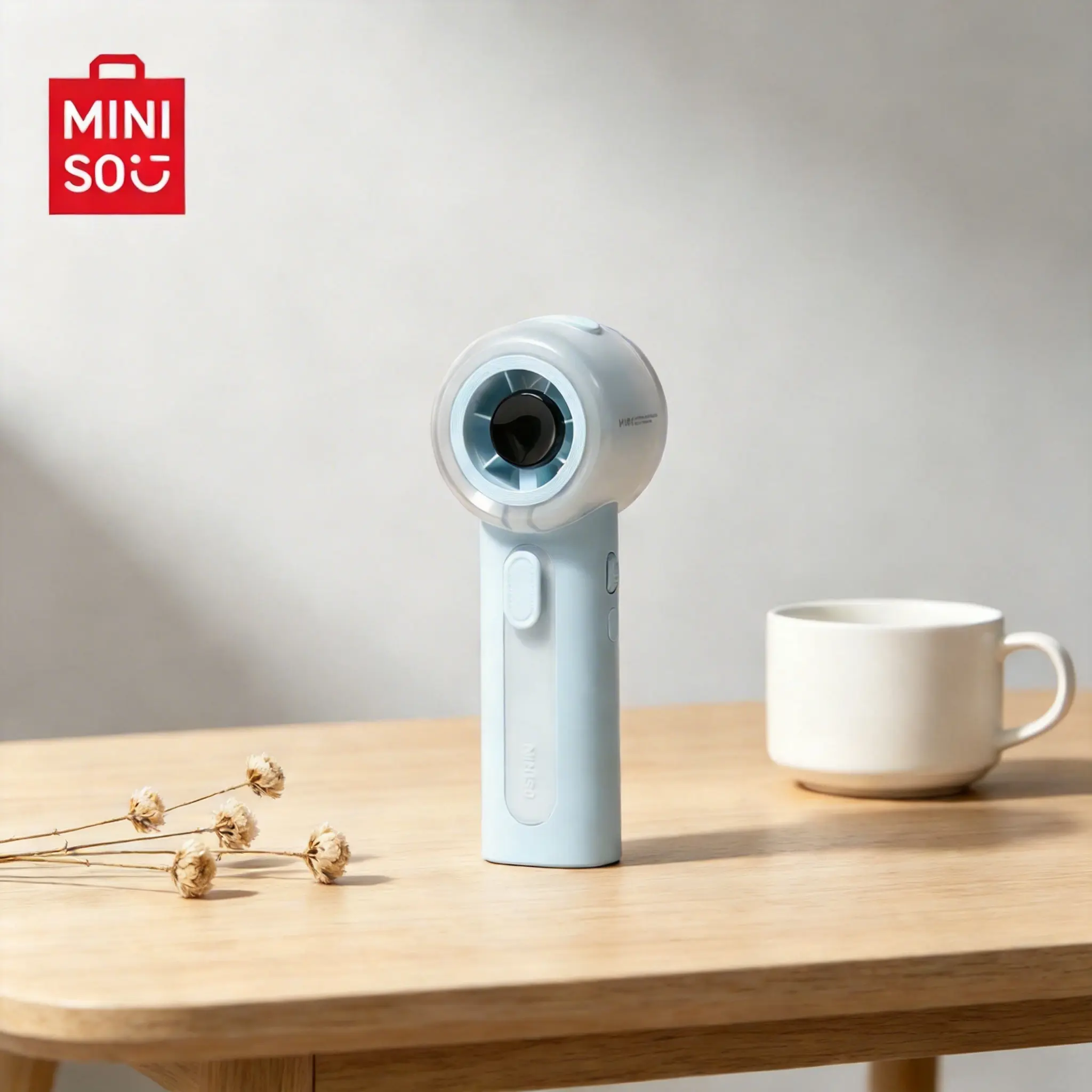 MINISO 4000mAh High-Speed Rechargeable Cordless Handheld Mini Portable Fan - Battery-Powered Cooling Fan with Built-In Water Mister for Travel, Office, Students