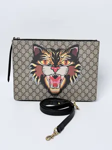Pre-owned GUCCI GG Canvas Crossbody Bags Supreme Angry Cat Print Pouch Crossbody Bag JD084GG