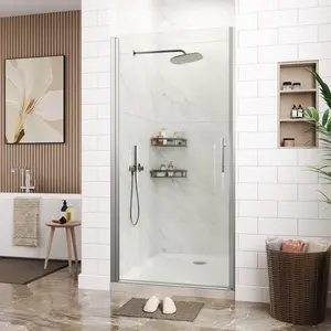 Garvee Reversible Installation Shower Door, 33.6-34.6" W x 72" H Frameless Pivot Design, 1/4" (6mm) Clear Tempered Glass in Drawn Nickel Finish