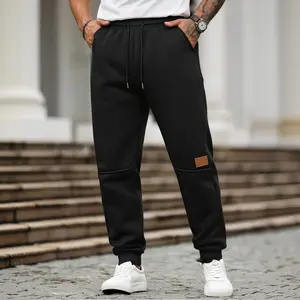 Men's solid-color patch bag drawstring waist sweatpants, casual sweatpants, standard version comfortable and warm leggings, suitable for spring, autumn and winter outdoor sports and daily casual wear
