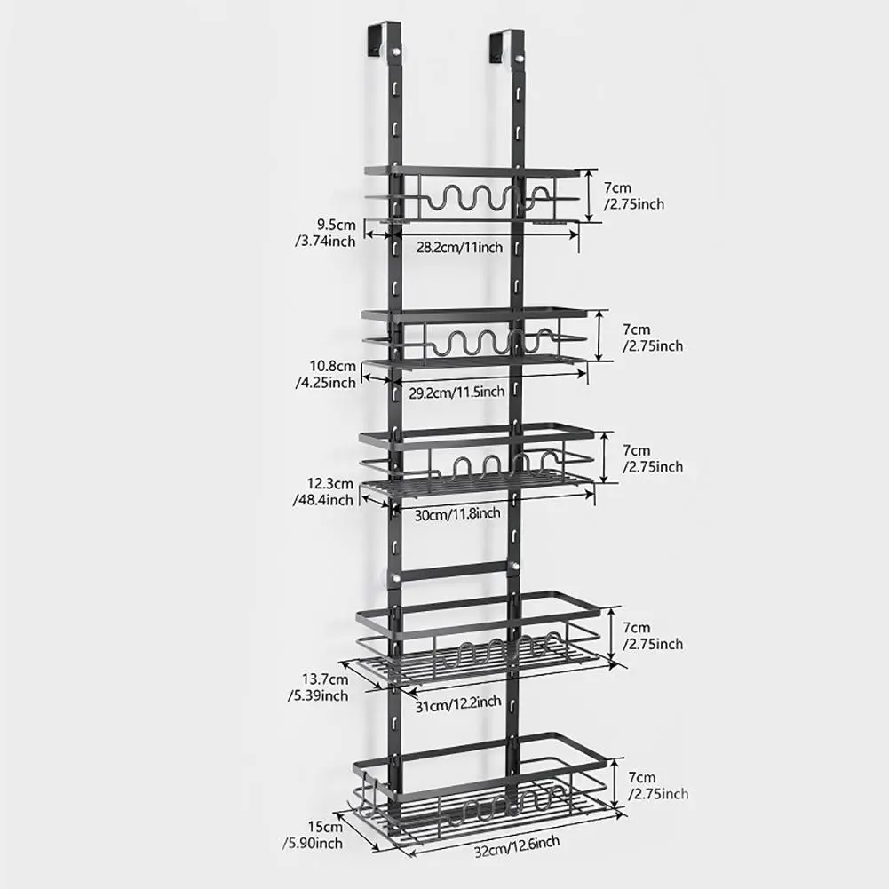 Over The Door Pantry Organizer  5-Tier Heavy-Duty Metal Hanging Kitchen Spice Rack  Wall Mount-Door Organizer Narrow Pantry Door Organizers  Hanging Pantry Organizers For Home Kitchen Bathroom